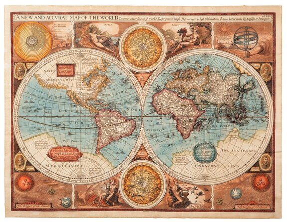 Stara mapa świata z rysunkami